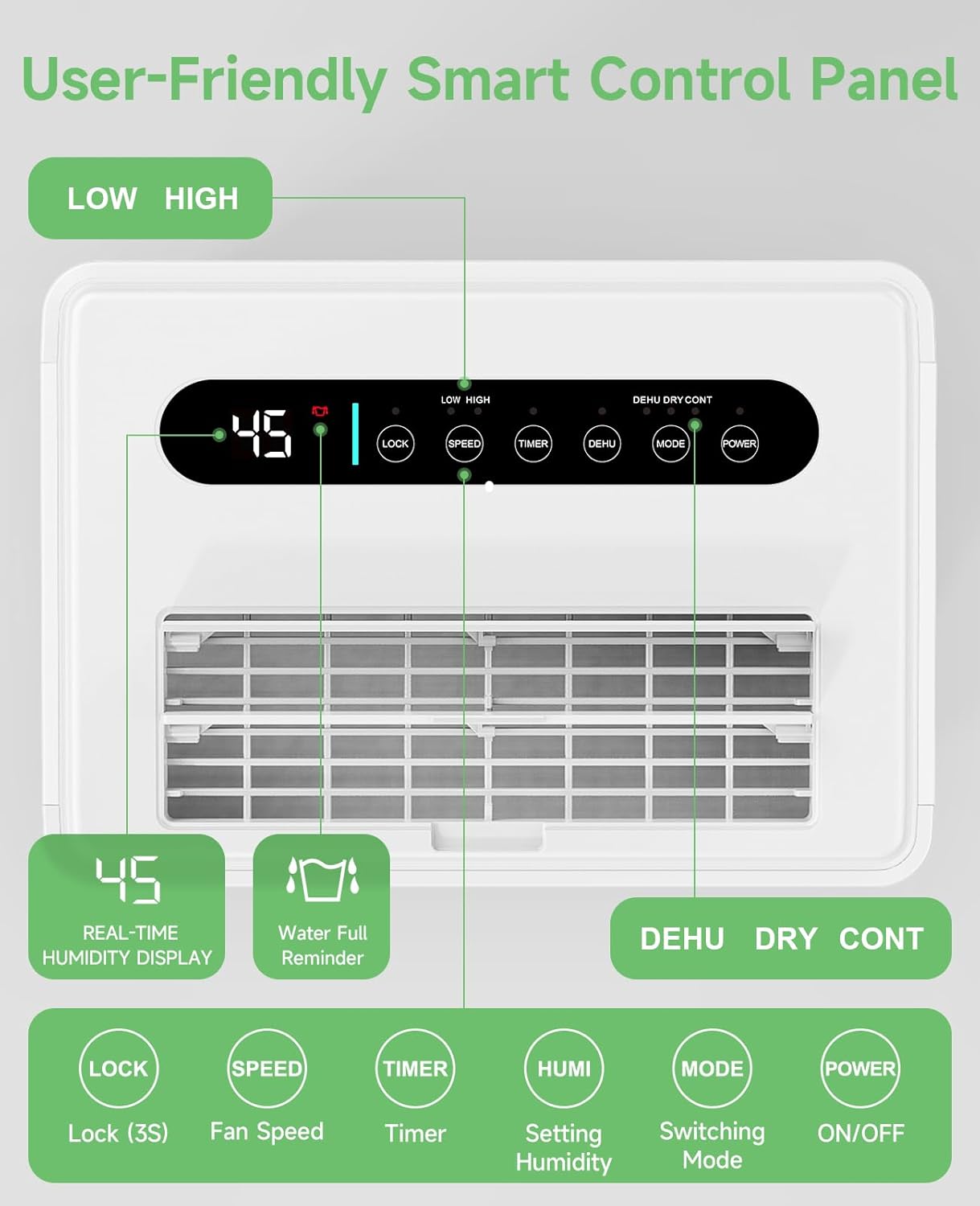 1500 Sq.ft Dehumidifier for Basement, Trazico 21 Pint Quiet Dehumidifiers for Home with Drain Hose, Smart Humidity Control, 3 Modes, 24H Timer, Auto Defrost, for Large Room, Bedroom, and Bathroom - Image 6
