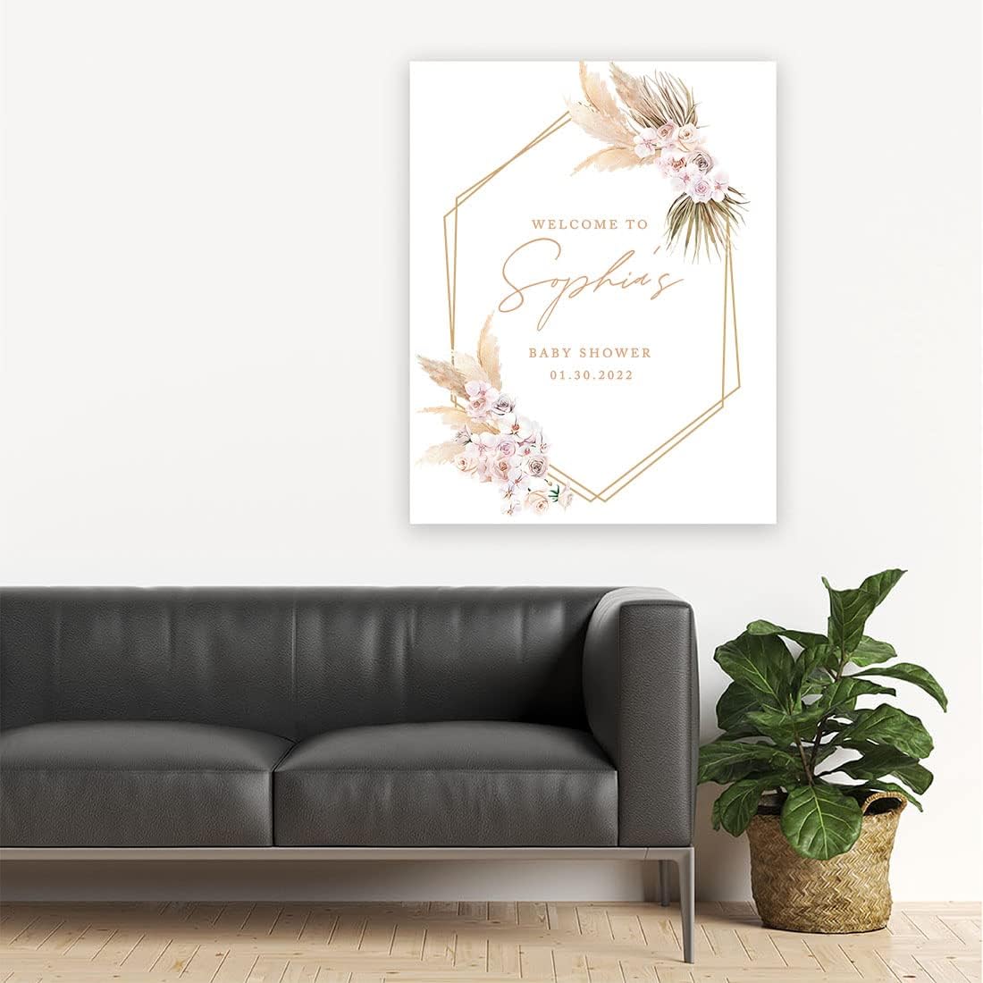 Andaz Press Custom Large Welcome Baby Shower Sign, 16 X 20, Boho Dried Floral Personalized Canvas Welcome Sign Canvas Sign For Baby Sprinkle, Fall Baby Shower Decorations Boho Baby Shower Welcome Sign
