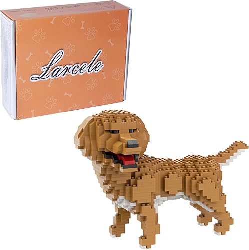 Larcele Conjunto de animales de micro bloques de construcción, mini ladrillos de juguete de construcción 3D, 824 piezas KLJM-05 (Golden Retriever)