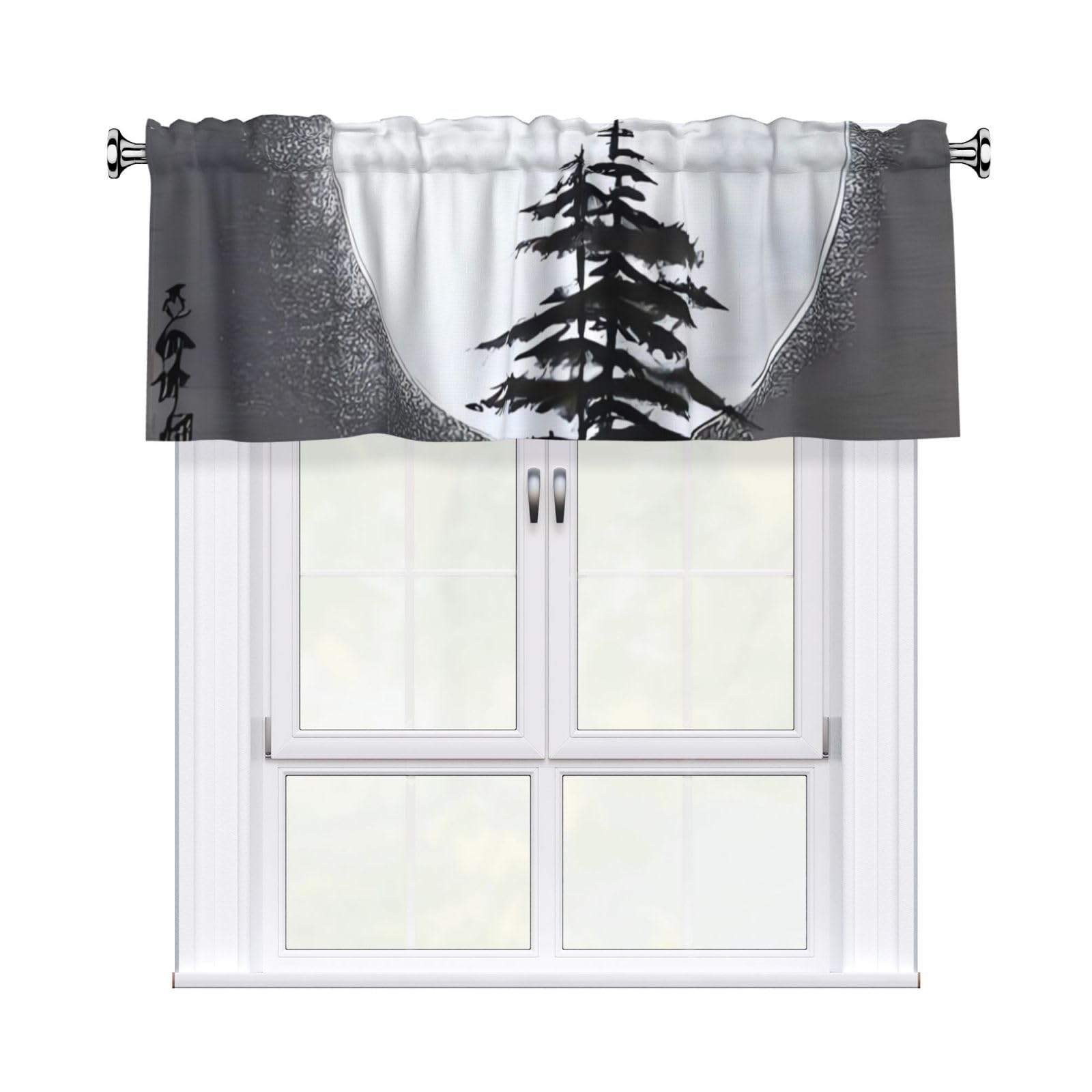 DWVTSLH Moon Pine Tree Valances Curtains for Windows, Rod Pocket Drape Valence Blackout Short Curtains for Kitchen Bathroom Bedroom Window Treatment for Home Décor 54x18 Inch