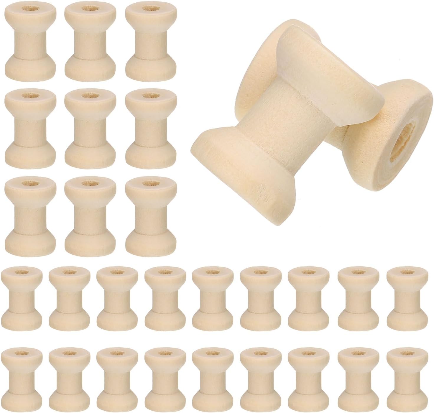 uxcell 100Pcs Wooden Spools, 0.8 x 1 Inches Natural Wood Empty Thread Spools Unfinished Wood Ribbon Spool for Craft Wire Weaving DIY Projects