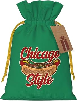 AMZJHGWEU Chicago Style Hot Dog Christmas Gift Bags, Santa Wrapping Bags, With Drawstring And Tags Reusable, Xmas Presents Bag, Holiday Party Favors, Birthday & Christmas Gift