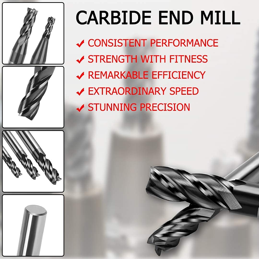 Set di 8 frese in carburo di tungsteno a 4 fessure, con codolo dritto, CNC, 2-12 mm