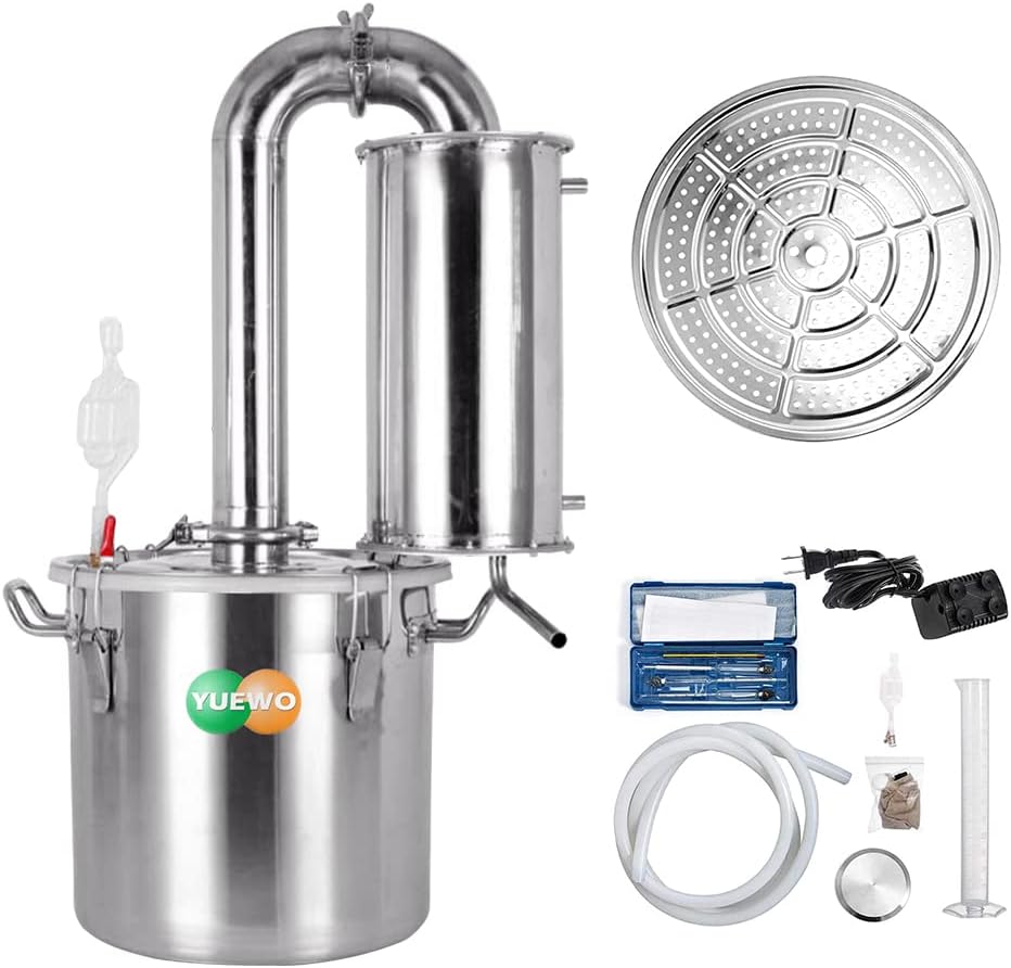 YUEWO 5G/8G/18.5G Still Stainless Steel Water Distiller Wine Brandy Making Kit Ethanol Vodka Copper Still Home Brewing Kit (5.3G/20L)