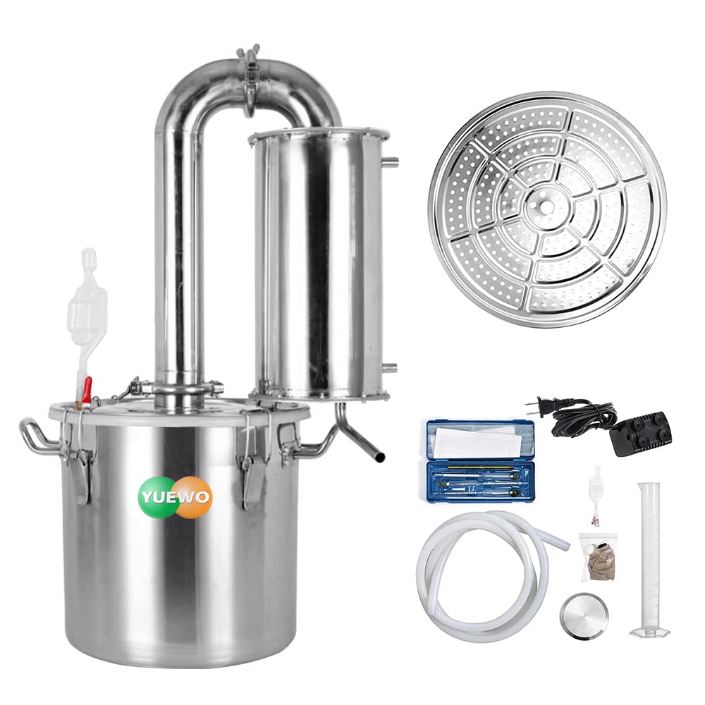 YUEWO 5G/8G/18.5G Still Stainless Steel Water Distiller Wine Brandy Making Kit Ethanol Vodka Copper Still Home Brewing Kit (5.3G/20L)