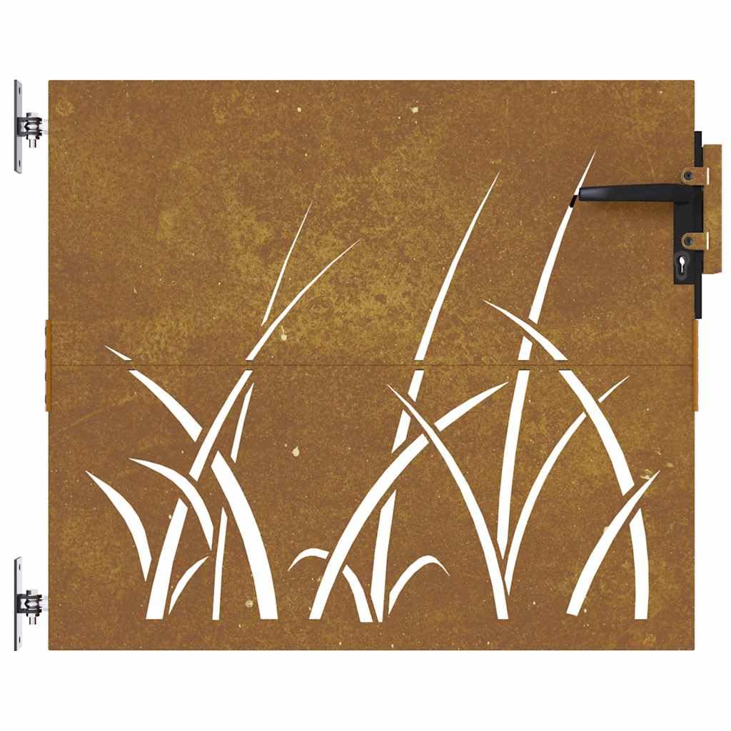 vidaXL Puerta de jardín Acero corten diseño Hierba 85x75 cm, Puerta de Metal, Puerta Delantera de jardín, Puerta de jardín con Cerradura