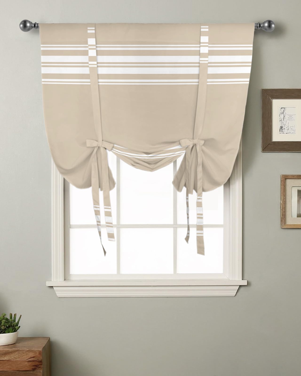 JAIJY Sheer Voile Embroidered Curtain Panel - 39x55 Inch, Tab Top, Light Khaki, For Kitchen & Cafe - View #8