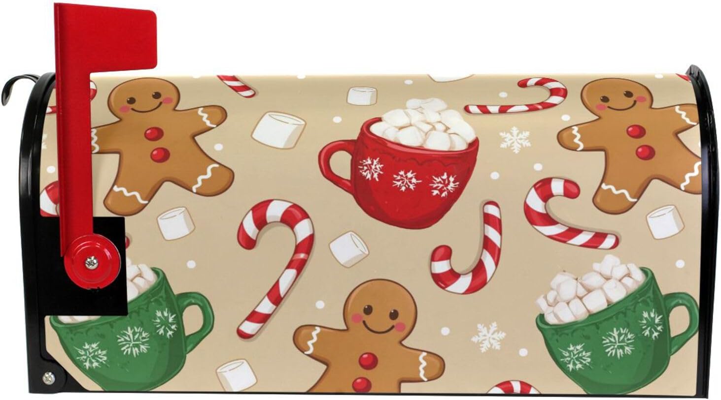 Aslsiy Mailbox Covers Christmas Candy Cane Gingerbread Magnetic Mailbox Cover Brown Standard Size Post Box Cover Wraps Letter Box Decorative for Outside Garden Yard Home-18x20.7in