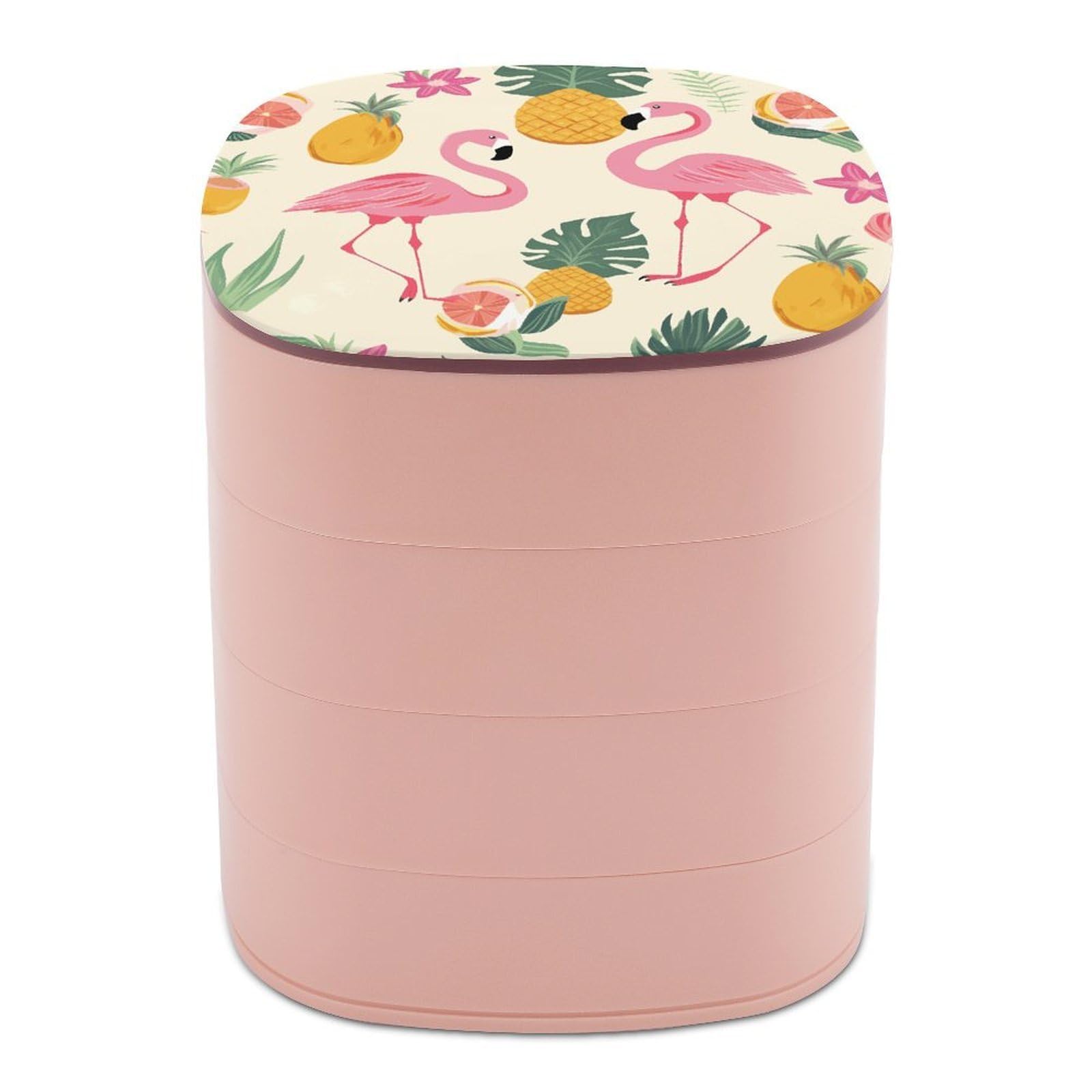 JTREHY Flamingos And Pineapples Jewelry Box 4-Layer Covered Rotating Jewelry Storage Box Large Capacity Storage Boxes Portable Jewelry Case for Bracelets Earrings Necklace