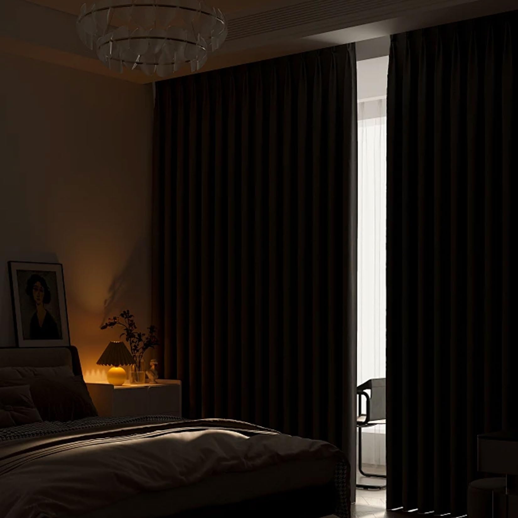 Cortinas Salon Opacas 300 x 170 cm Termica Aislante, con Ojales Cortinas Modernas Suave, Anti Luz, Modernas para Salon Dormitorio Habitacion, Negro