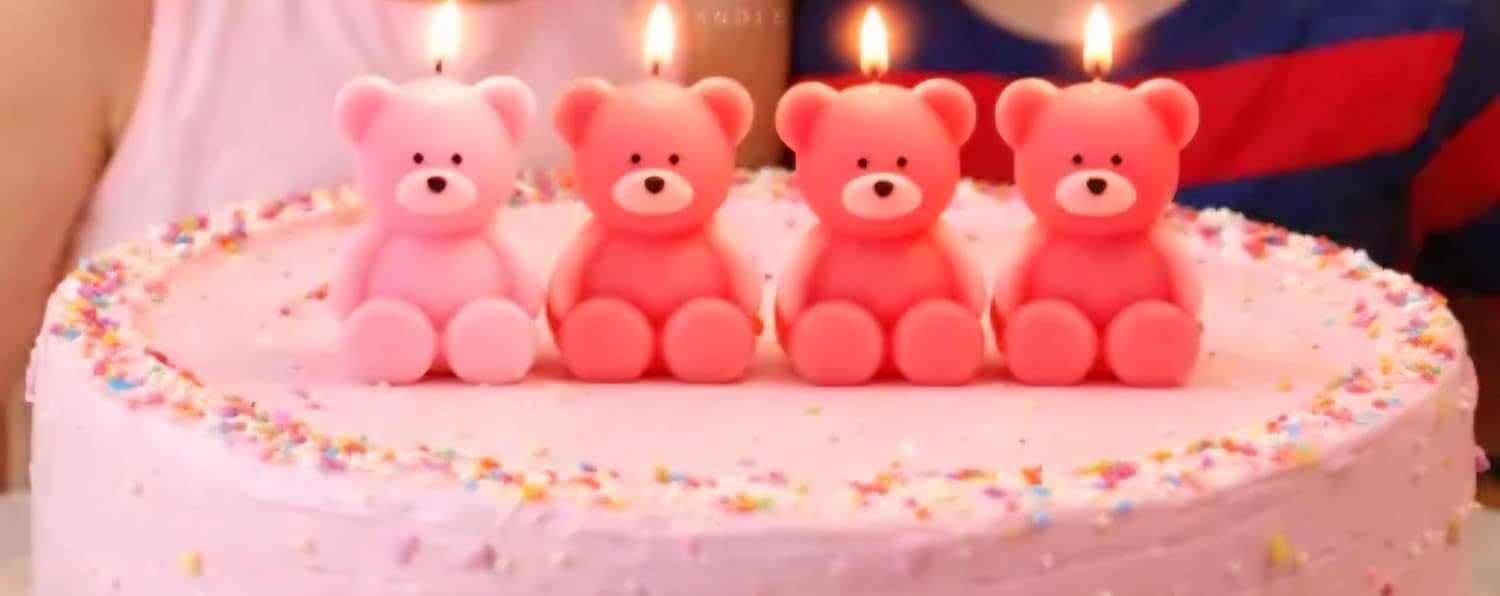 Mini Bear Candle, Red, 4 cm Height, 2.5 cm Width, Decorative Teddy Bear Shape