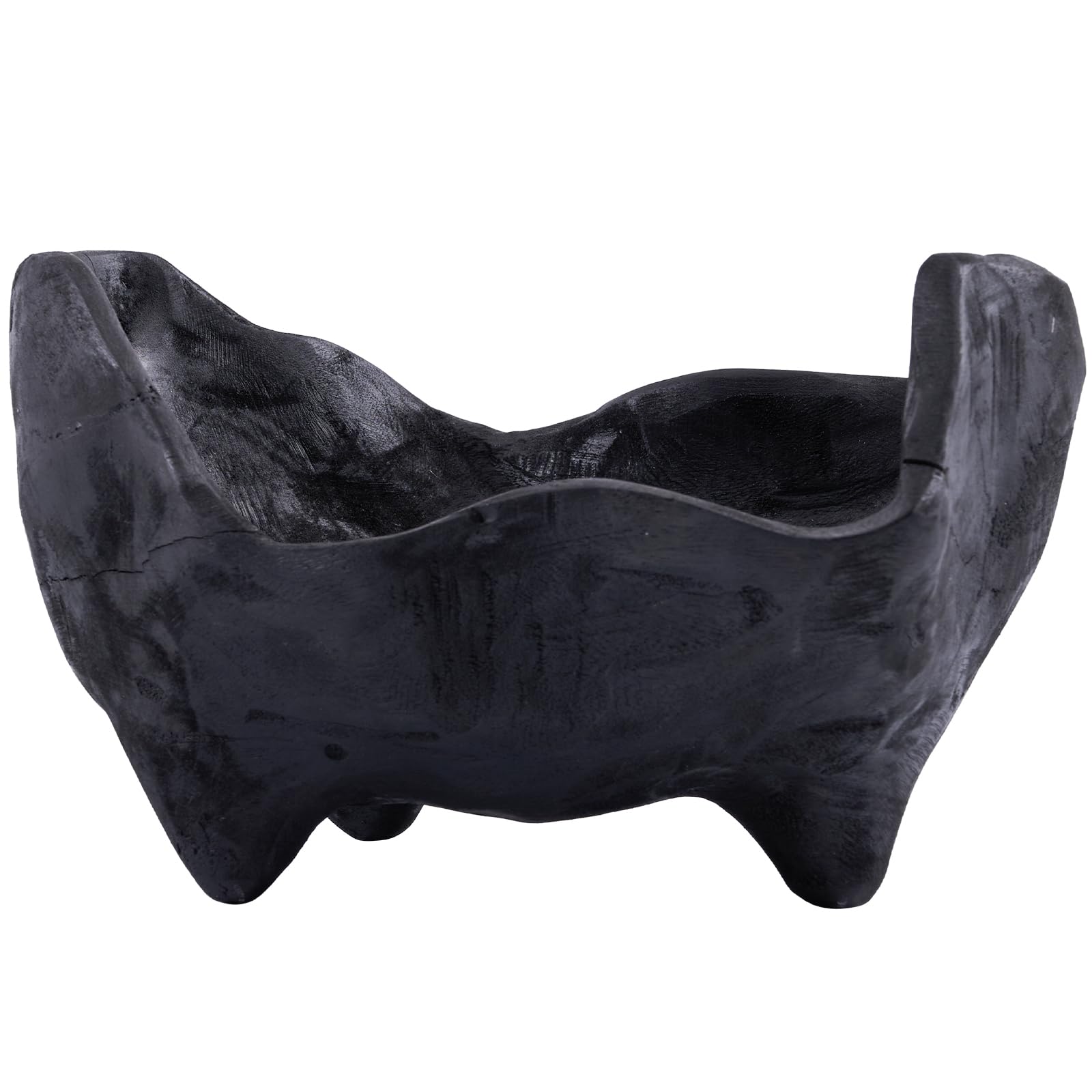 DN DECONATION Deko Schale Schwarz aus Eichenholz Dekoschale Unregelmäßig Holzschale Teak Bonbon Schale 23,5x14 cm Ablageschale Natur Schlüsselablage für Tischdeko Wohnzimmer, Küche, Flur