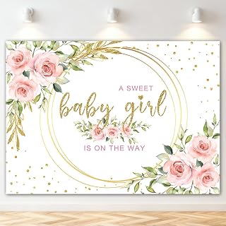 Mocsicka Pink Floral Baby Shower Backdrop for Girl 7x5ft