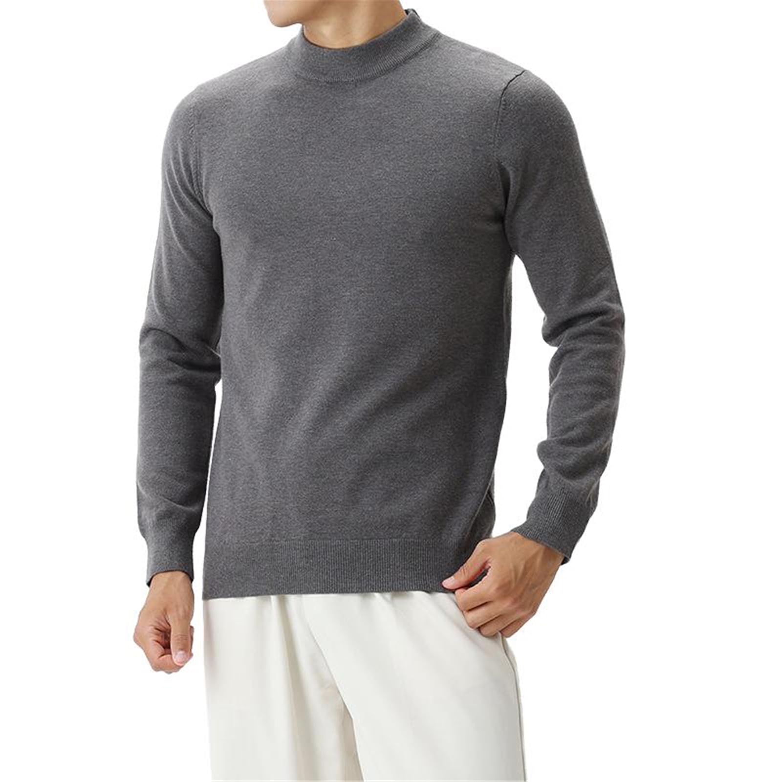 Męski sweter z dzianiny jesień zima półgolf wełna slim fit ciepła warstwa bazowa pulower topy męskie