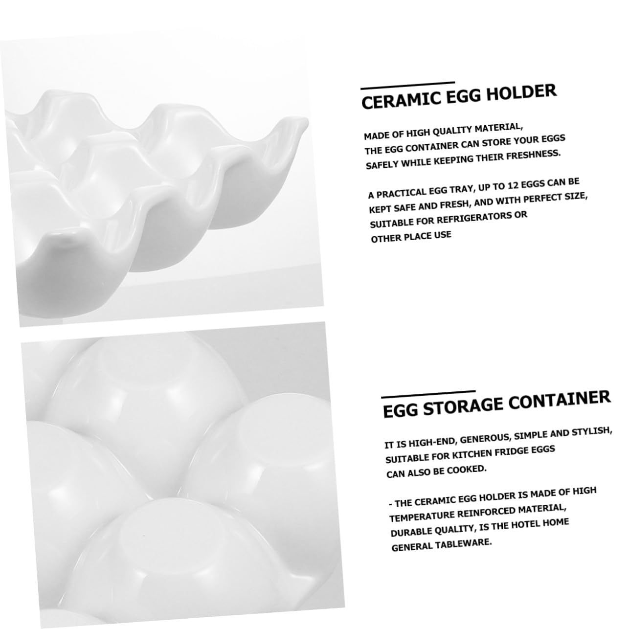 Kichvoe Plateau à Œufs en Céramique Blanc 12 Cases Résistant Haute Température pour Réfrigérateur la Cuisine Protection Œufs Fragile et Rangement Pratique