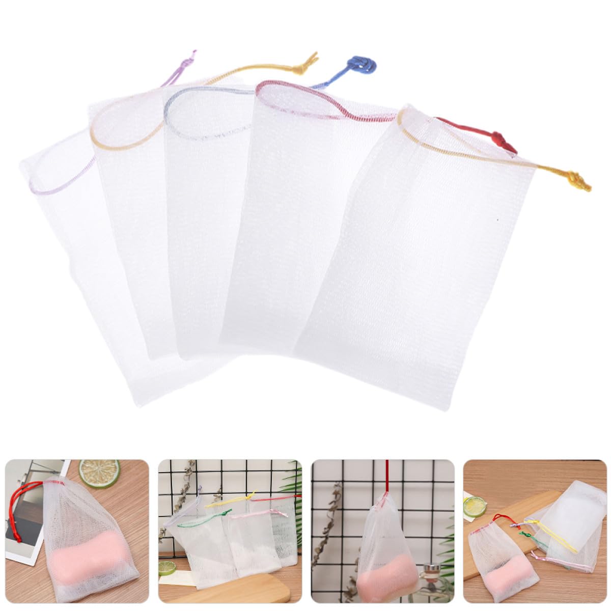 LABRIMP 50 Pezzi Sacchetti Portasapone in Pe Rete Schiumogena la Pulizia del Viso, Design Laccetto Appendibile, Borsa Pratica per Sapone Solido e Detergente