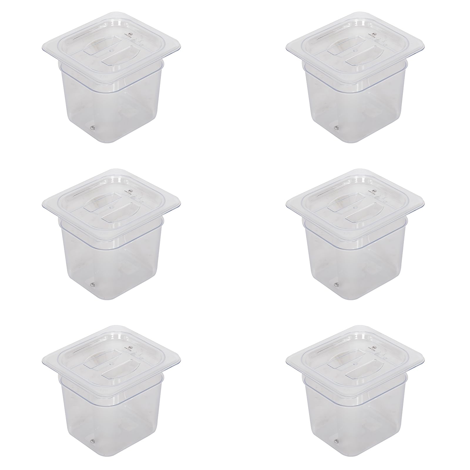 CTJ 6 Pack NSF Plastic Clear Food Pans with Lids 1/6 Size, 6'' Deep Commercial Food Storage Containers Polycarbonate Hotel Pans with Capacity Indicator for Fruits Vegetables Beans Corns