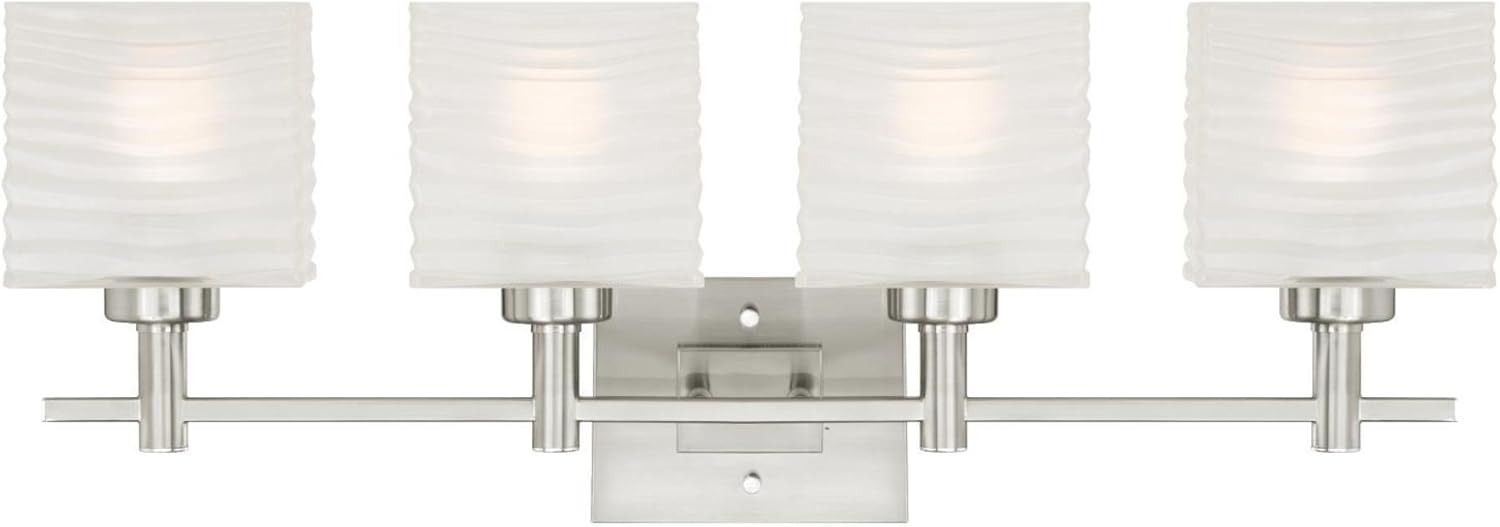 Super Big Clearance! Westinghouse Lighting 6304100 Alexander Four-Light Indoor Wall Fixture, Brushed Nickel Finish with Rippled White Glazed Glass