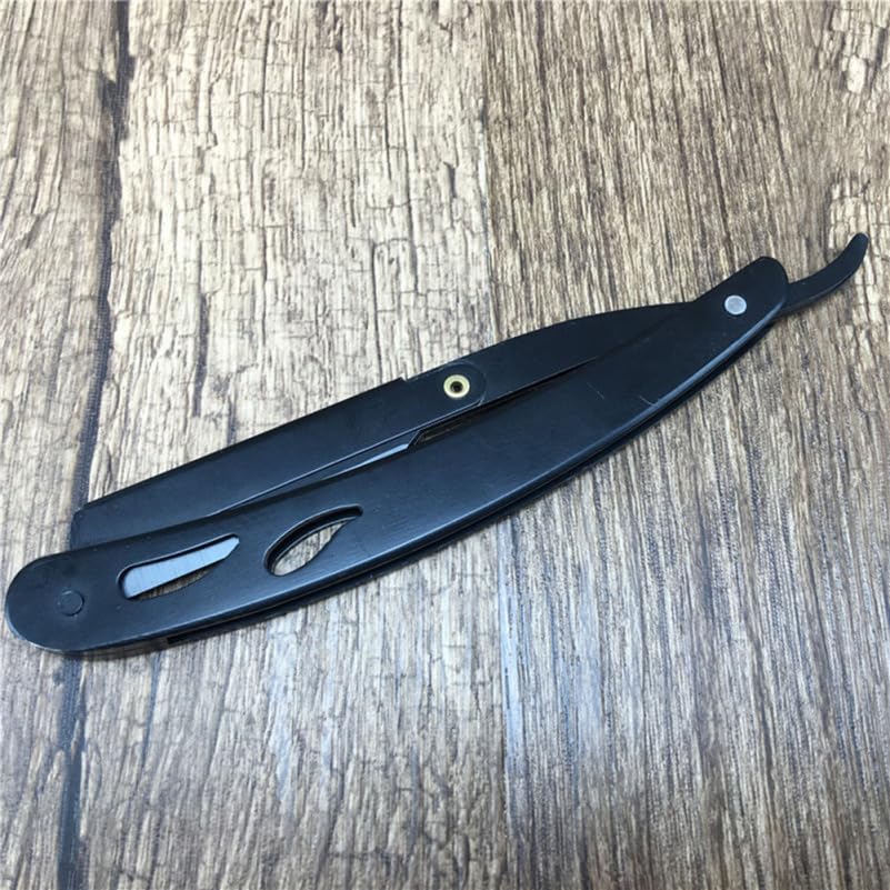 Stainless Steel Manual Folding for Men Vintage Professional Straight Black for Barbershops and Personal Grooming Easy-open Guard for Safe Exchange