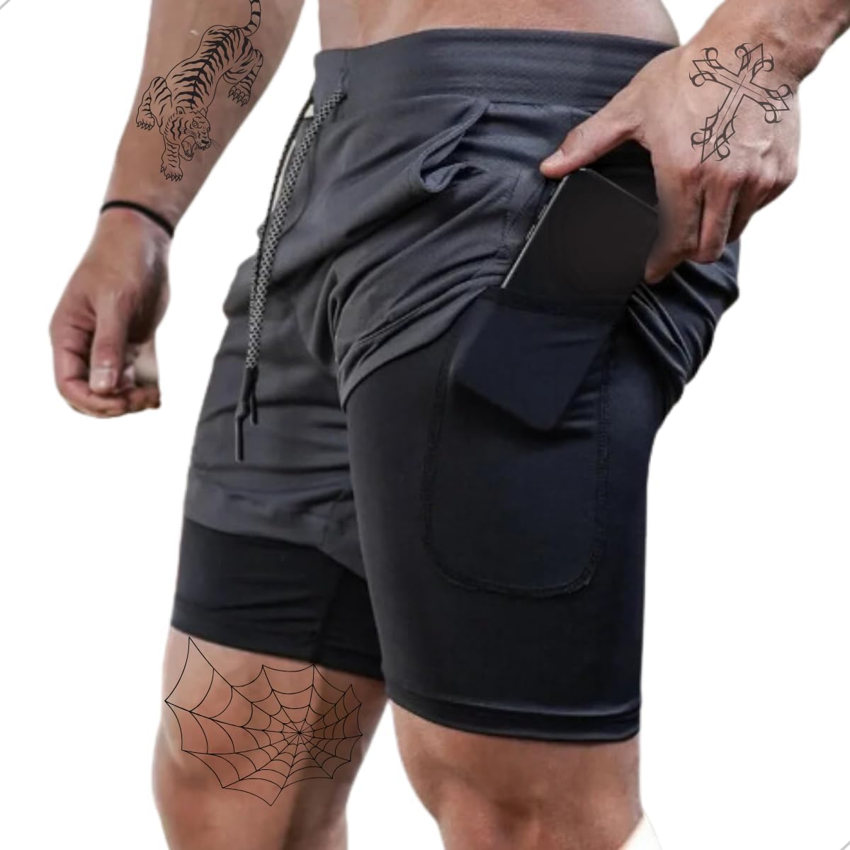 shorts bermuda dry fit para treino 2 em 1 calçao academia fitnes para esportes proteçao uv (G)