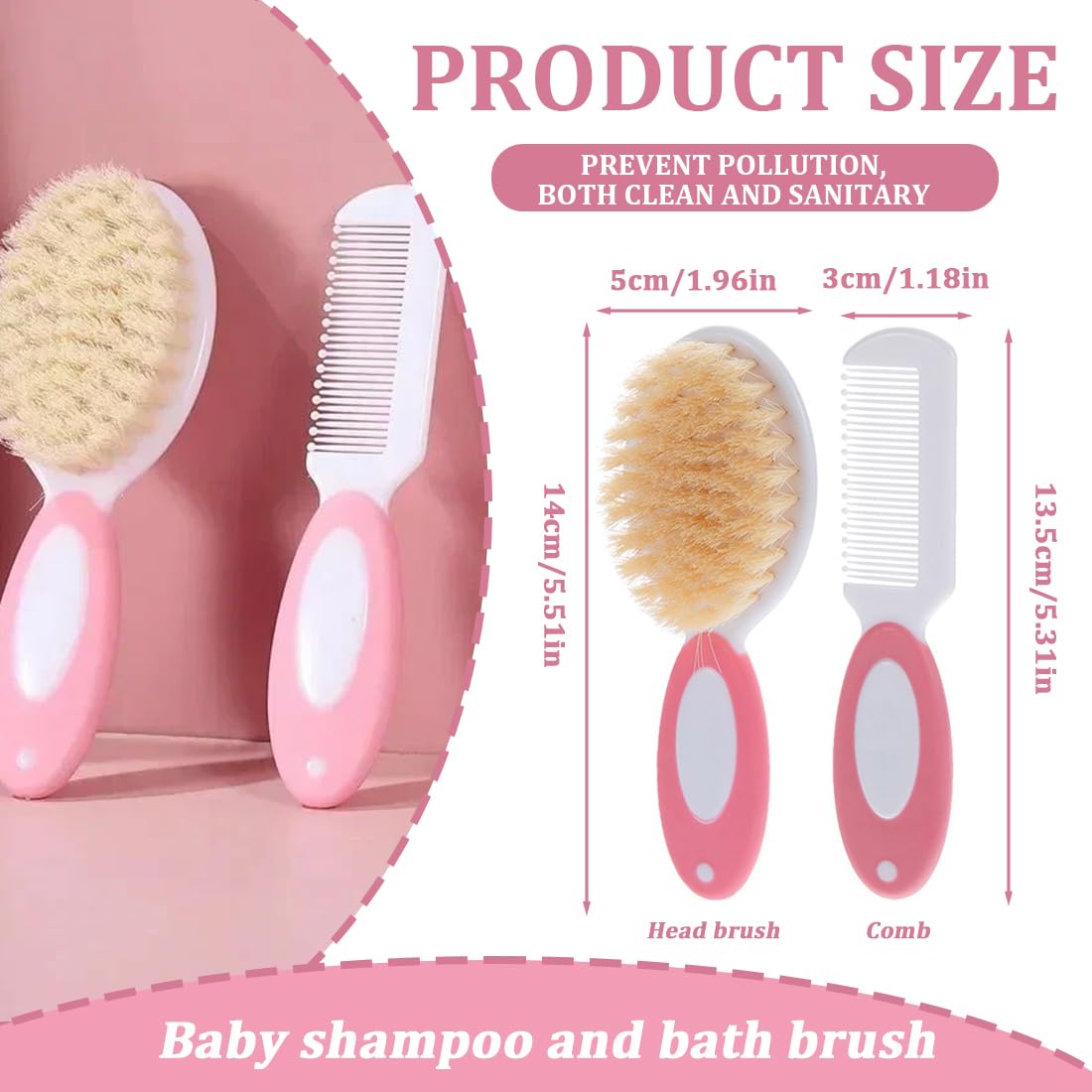 Ensemble Brosse à Cheveux et Peigne pour Bébé,1 ensemble,Brosse à Poils Naturels Doux,Manche Antidérapant,Spécial pour bébés et Nouveau-nés,Cadeau de Naissance,Essentiels pour Nouveau-né 0plus Mois