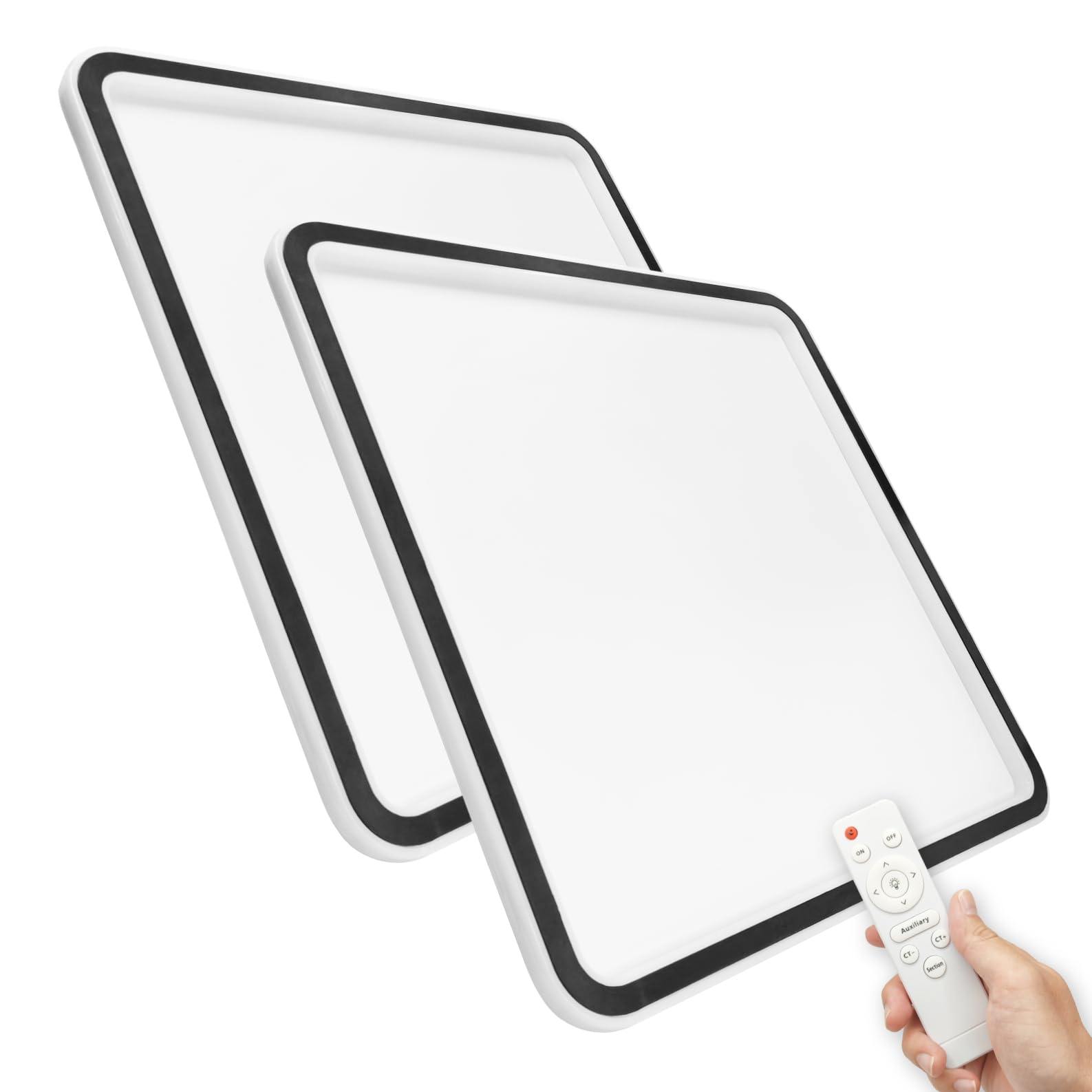 LED ATOMANT 2x Plafon LED Negro Marco Luz Indirecta 50x50cm 36W CCT | Con Selector de color CCT, Mando a distancia