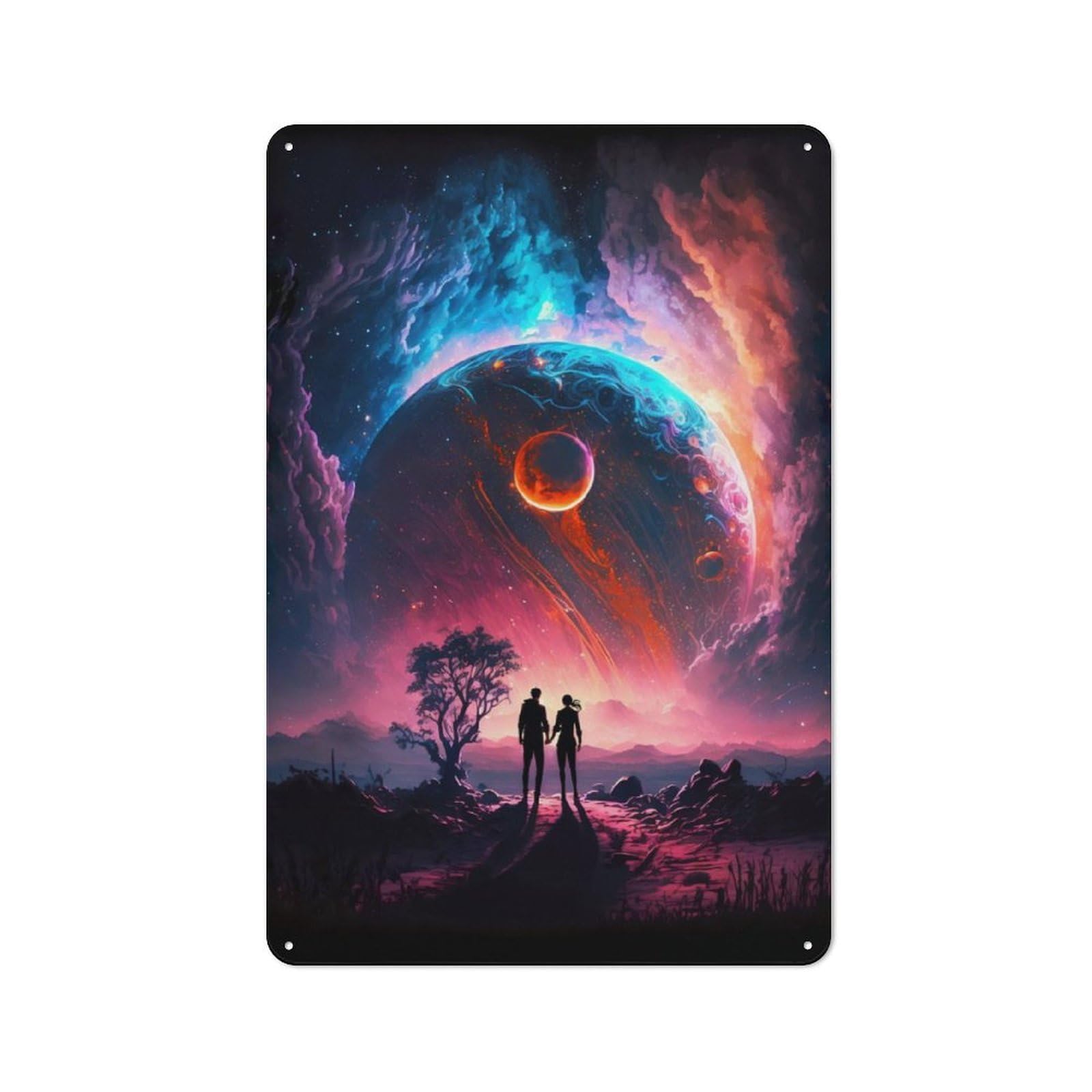 Junmoney Cosmic Love Planetary Shed Style Metal Wall Decor 30X20cm, Tin Sign For Conservatory, Home Bar Or Utility Room