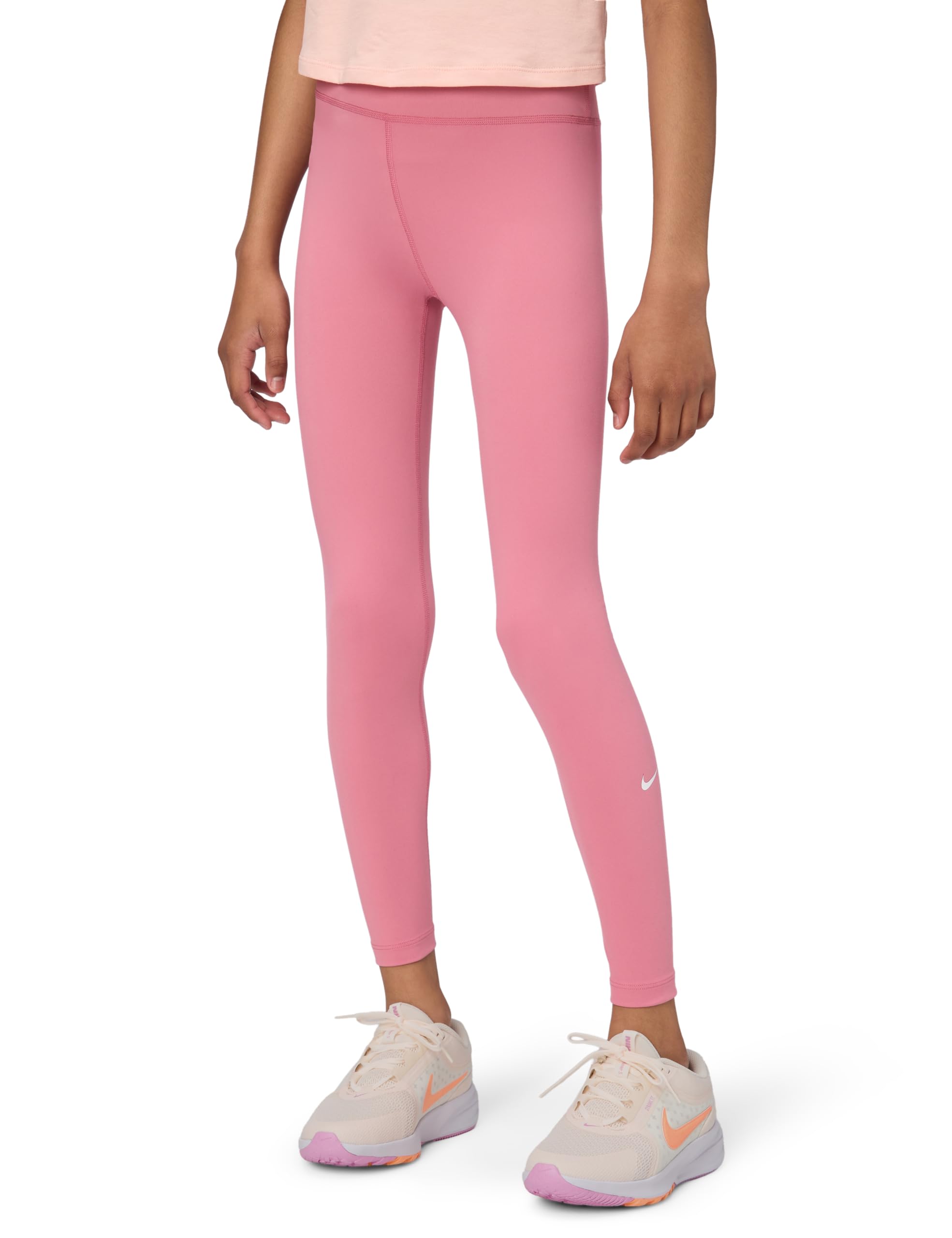 Nike Girl's One Dri-Fit High-Waisted Leggings, Peony/White, Large