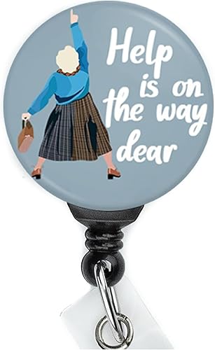 Limeloot Carrete de insignia Help is on The Way  Divertido clip retráctil para insignia de enfermera con cable de 34 pulgadas y giro de 360 grados