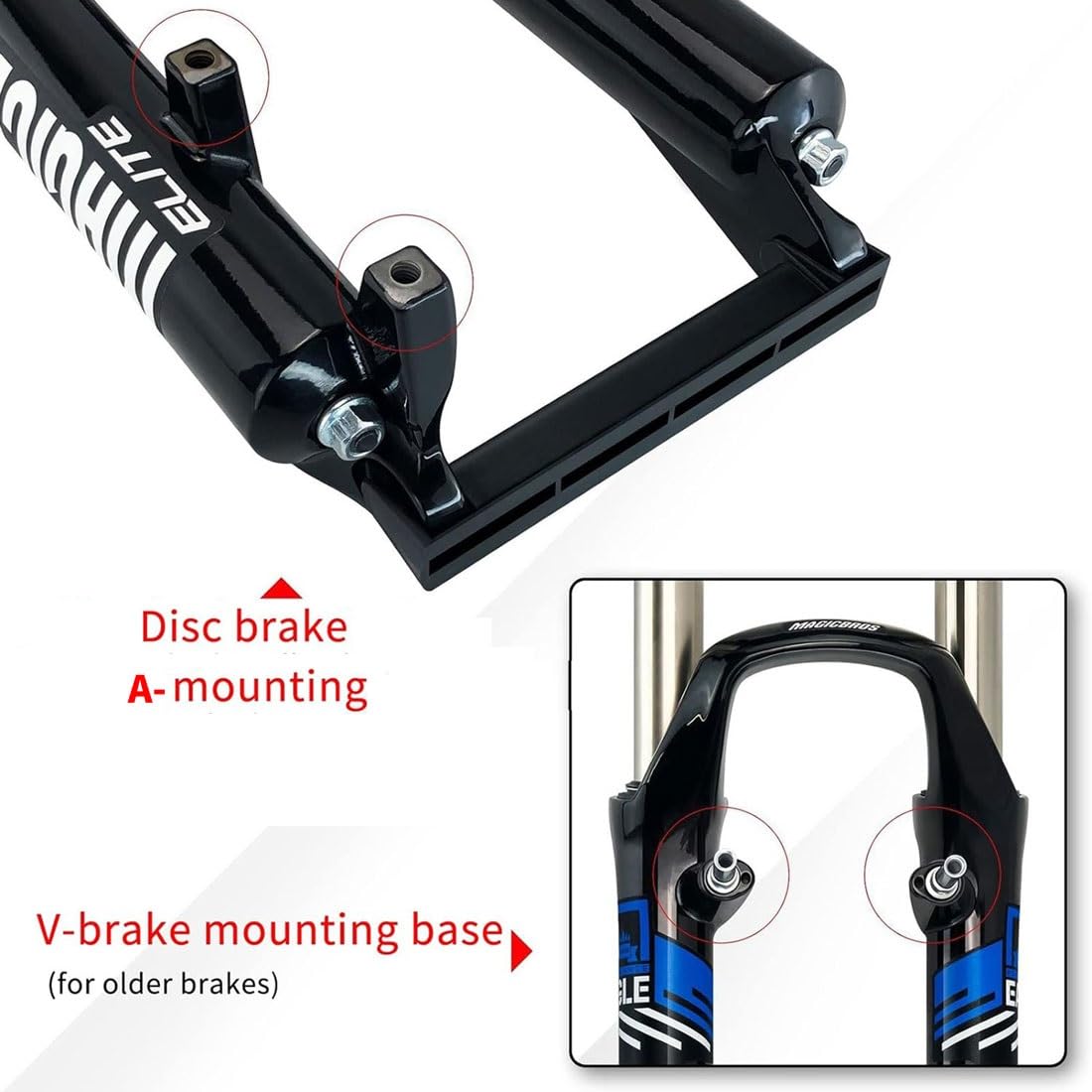 Mountainbike-Federgabel 26 Zoll MTB-Gabel 100mm Federweg Scheibenbremse V-Bremse Federgabel 1-1/8" Gerades Rohr 28,6mm QR 9mm Manuelle Sperre