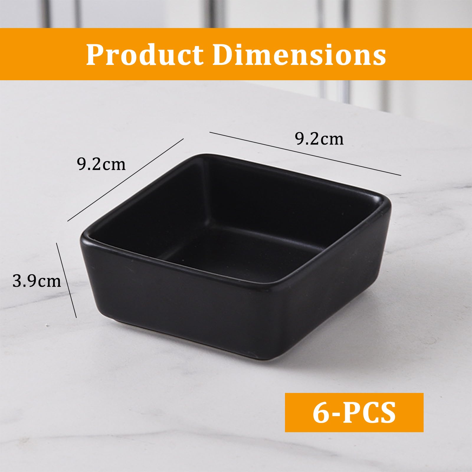6 Piezas Cuencos Aperitivos 9.2 x 9.2 x 3.9 cm Cuadrados Cuencos para Salsa Apilables Plato para Salsas Especias Frutas Sushi Guarniciones (Negro)