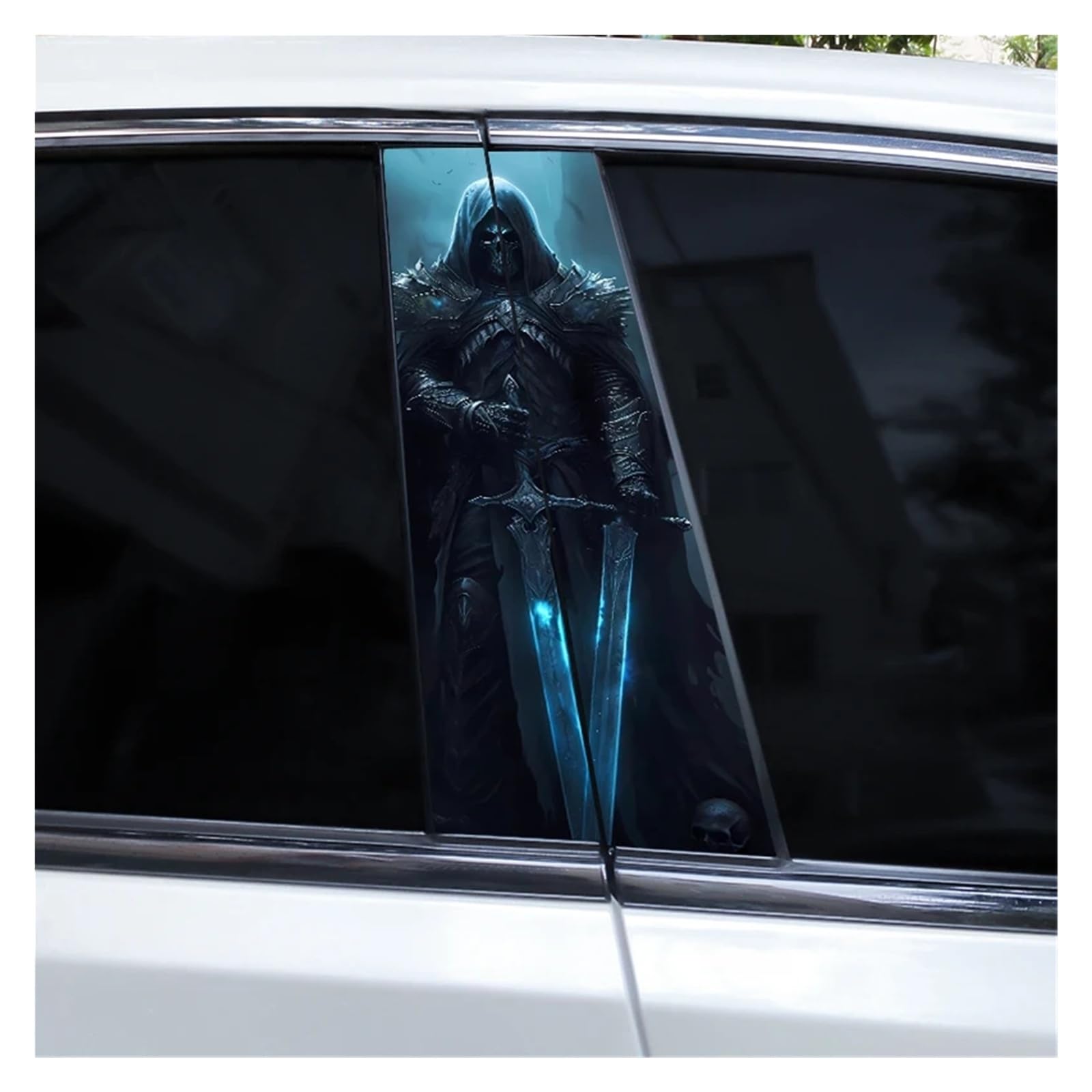Car Side Decals 2pcs Knight Warrior Skull Car B Pillar Sticker DIY Door Modeling Center Column Decal(Style A)