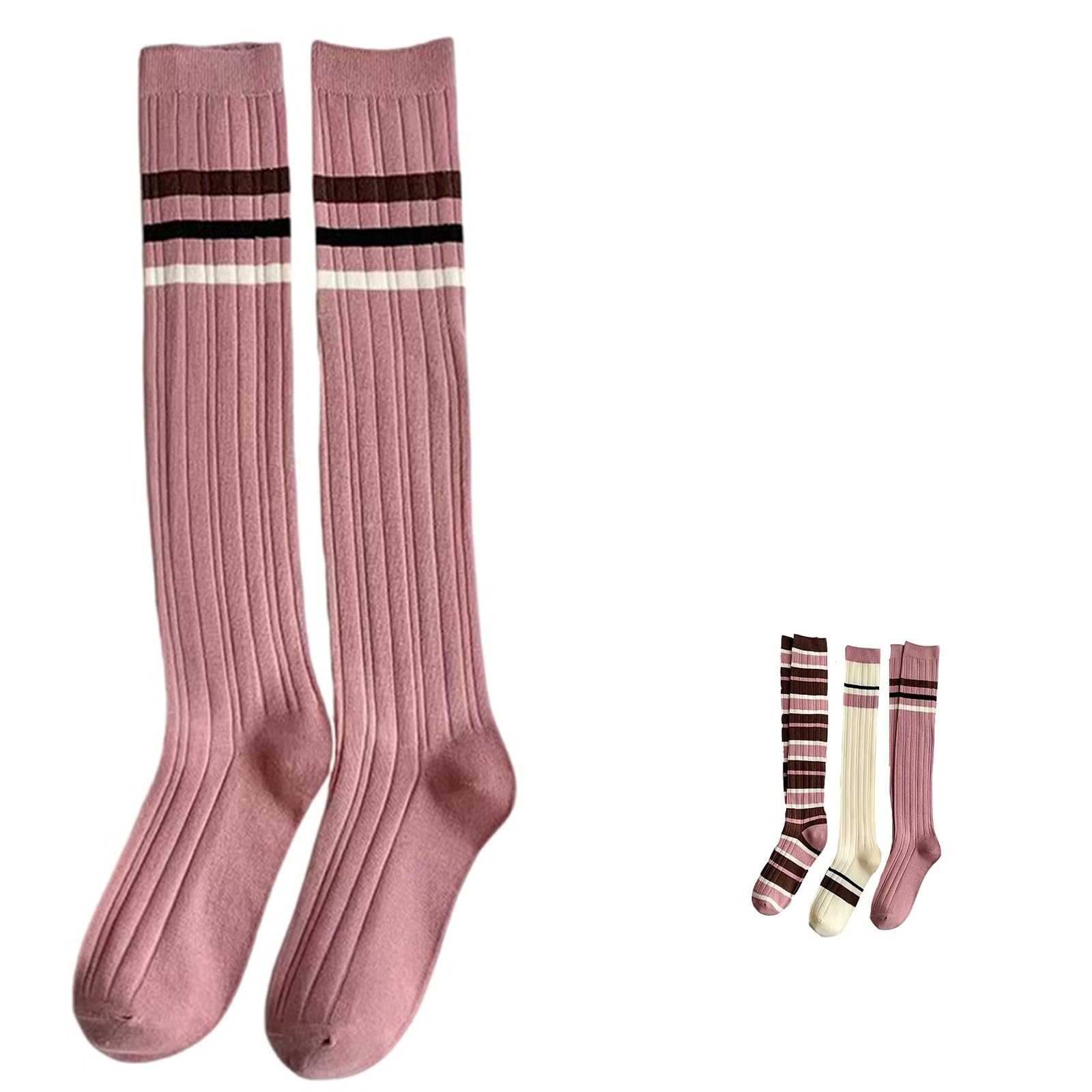 Chaussettes hautes pour femmes en coton rose style écolière chic