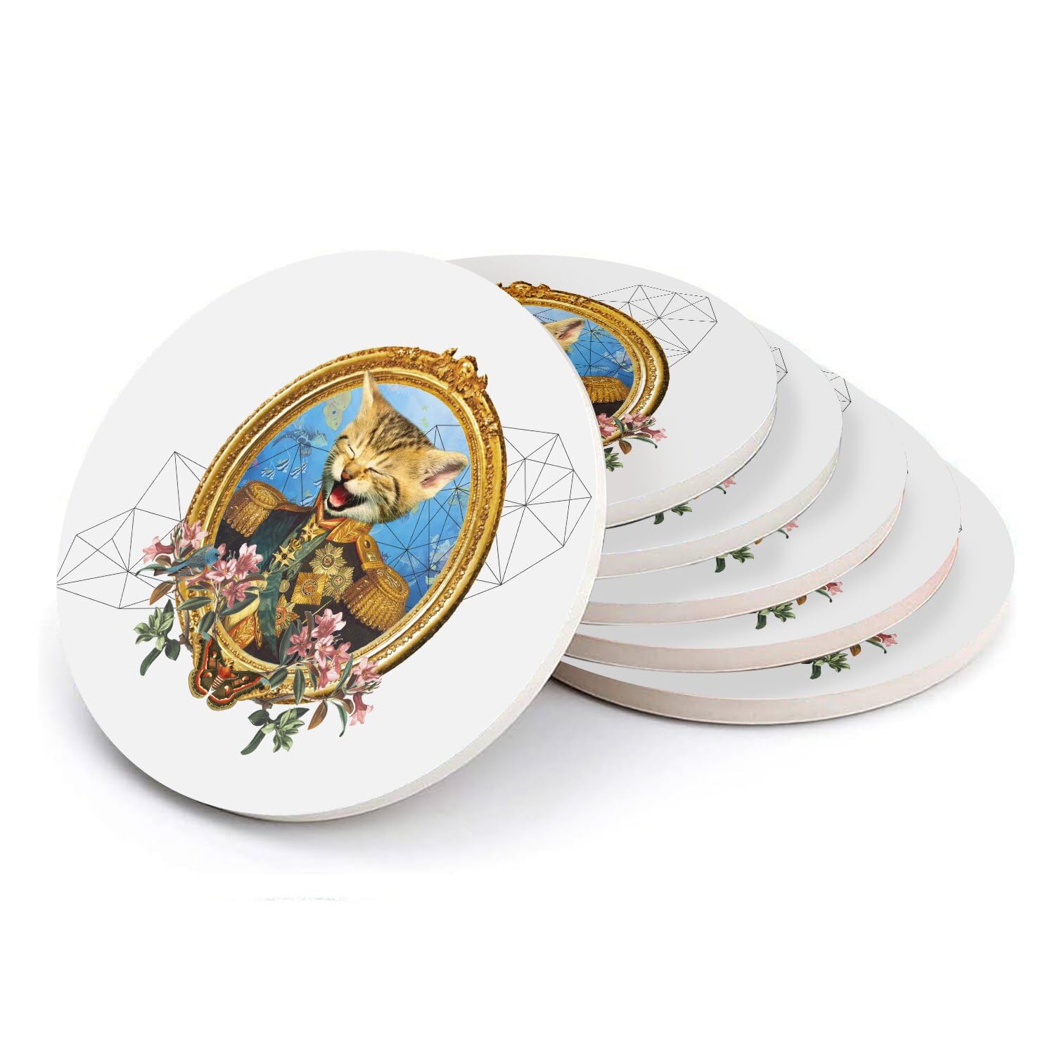 Sous-verre ronds en céramique Chaton Général lot de 6 dessous de verre 108mm