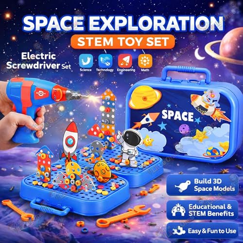 Image of The Little Ones Mechanical Toys - Construction Toys For Kids Aged 3+ Years Old,Stem Toys,Diy Kit,Best Birthday Gift For Boys & Girls,Educational Games[Space Builder Construction Set- 40+Models-232 PCS