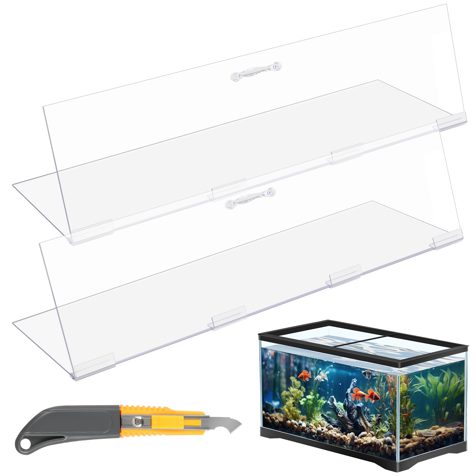 Sieral Aquarium Lids Polycarbonate Canopy 2 Pieces Set 22.95 x 16.61 x 0.12 inch for 75/90/110 Gallon with Center Brace Aquariums Cover Fish Tank Lid