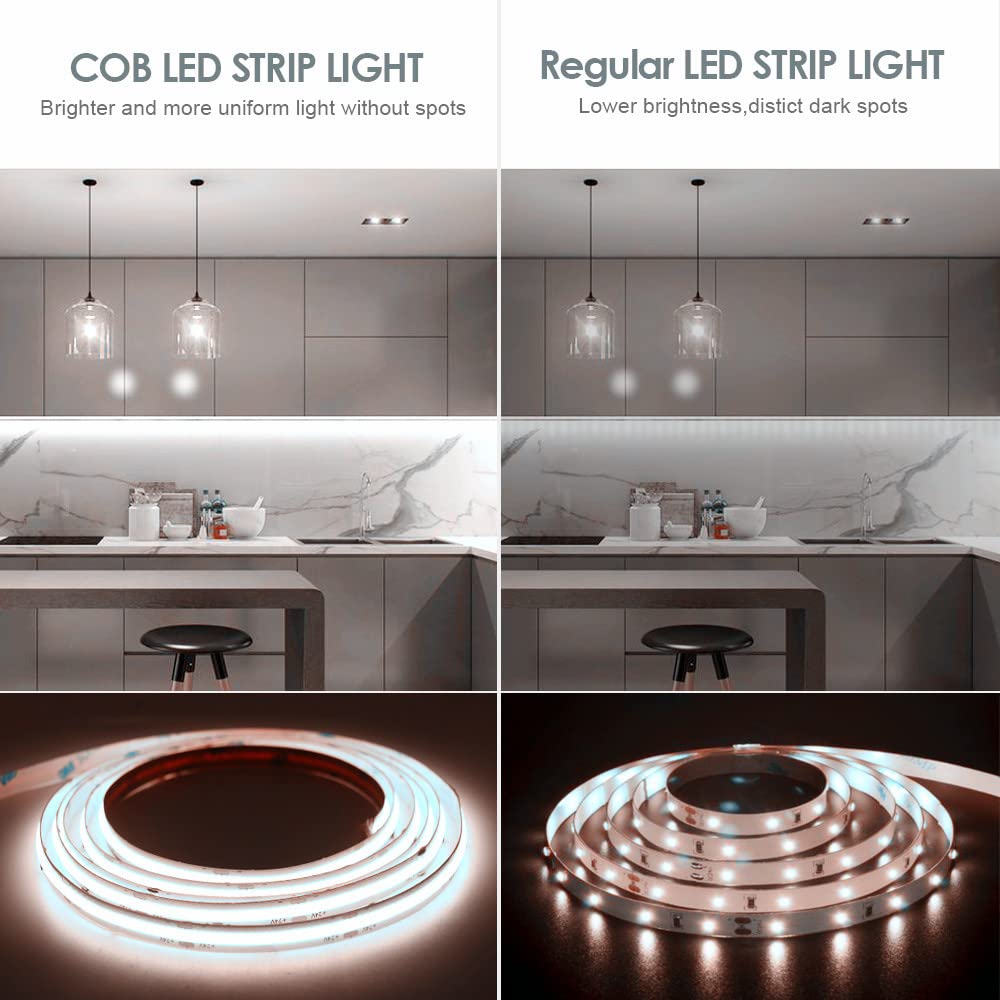 Kit Striscia LED COB DC24V Bianco Freddo 6500K 5m - 480 LED/m, CRI90+, Dimmerabile Con Telecomando RF, Autoadesiva - 2