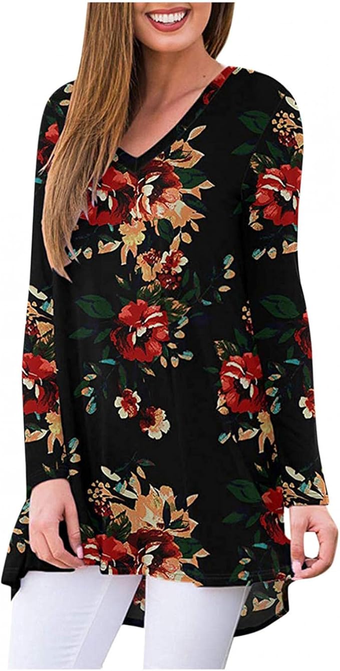 Briskorry Women's Floral Print Tunic Tops Long Sleeve Amazon.co.uk