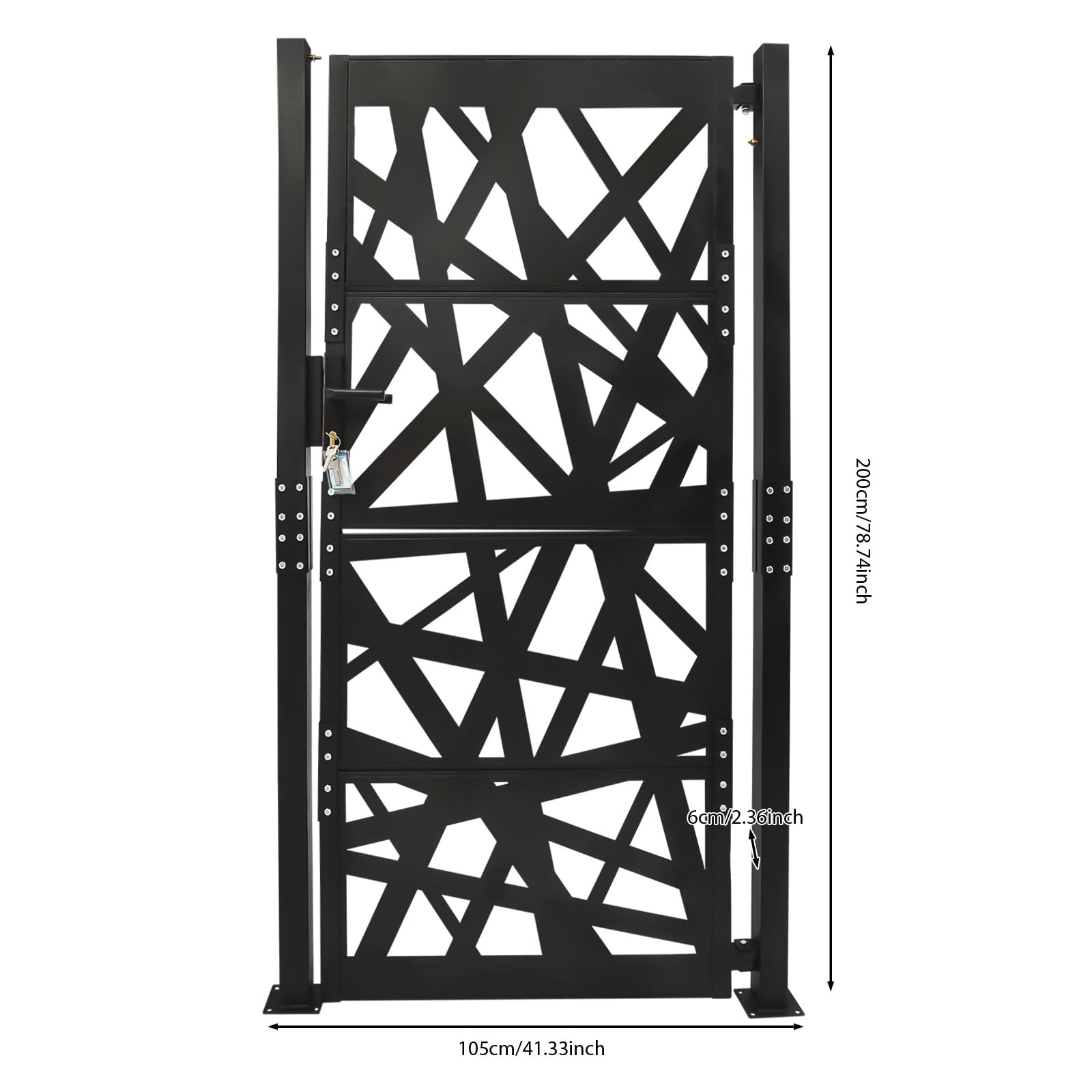 Puerta de jardín de acero negro con recubrimiento en polvo, resistente a la intemperie y a la corrosión, puerta de seguridad con cierre para jardín, entrada y patio