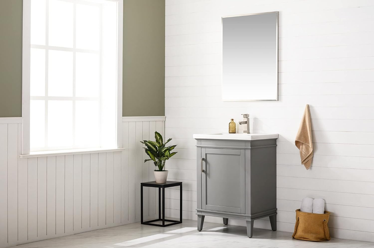 UrbanFurnishing.net Avery 24" Single Bathroom Vanity with Porcelain Top - Gray