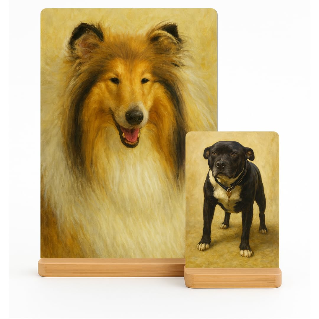 Personalised Pet Portrait Oil Painting Gift From Photo Aluminium Desktop Picture Frame With Stand Custom Memorial Keepsake Gifts for Dog Lovers Cat Labrador Any Breed A5 โ image 1