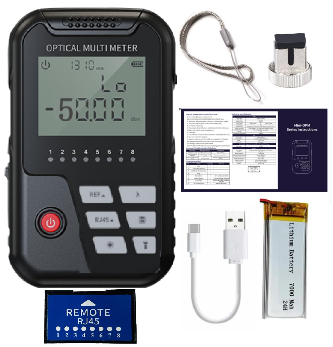 Techtest 4 in 1 Optical Power Meter with Laser Light Optical Fiber Power Meter Visual Fault Locater 2mw Vfl Light Source Fc/sc Universal Interface Scope -50~+26dbm Lan Tester Rj45 Network Cable Tester