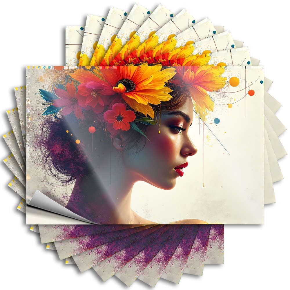 Sticker Crazy Front Porch Fall Decor Window A Woman with Vibrant Flowers in Her Hair. - No Residue Decals for Teens(6X9CM)