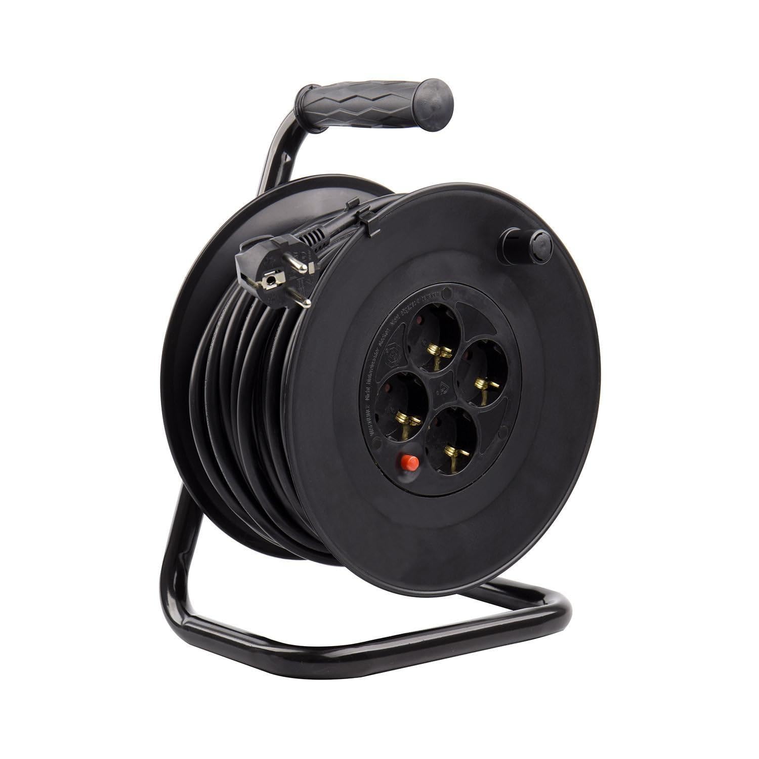 LEDKIA Carrete Alargador de Cable 25m 3x15mm con sistema Anti-Twist Negro