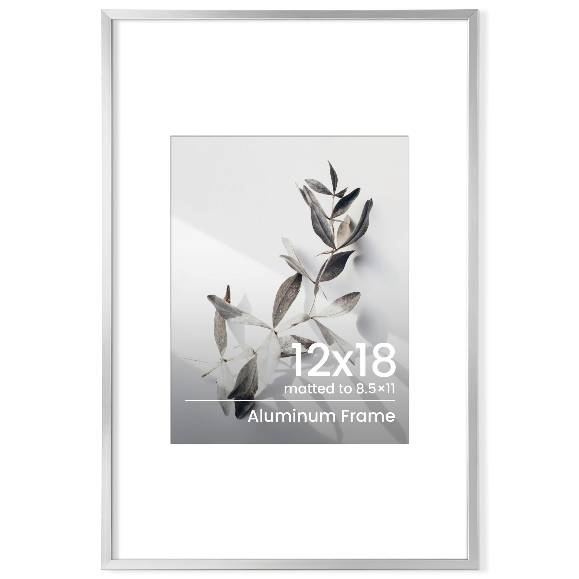 12x18 Picture Frame, 12"x18"(31x46 cm) Large Aluminum Gallery Poster Frame, Mounts for 11"x17" with Tempered Glass to Hang Portrait or Landscape, Wall Decor for Home Art, Silver