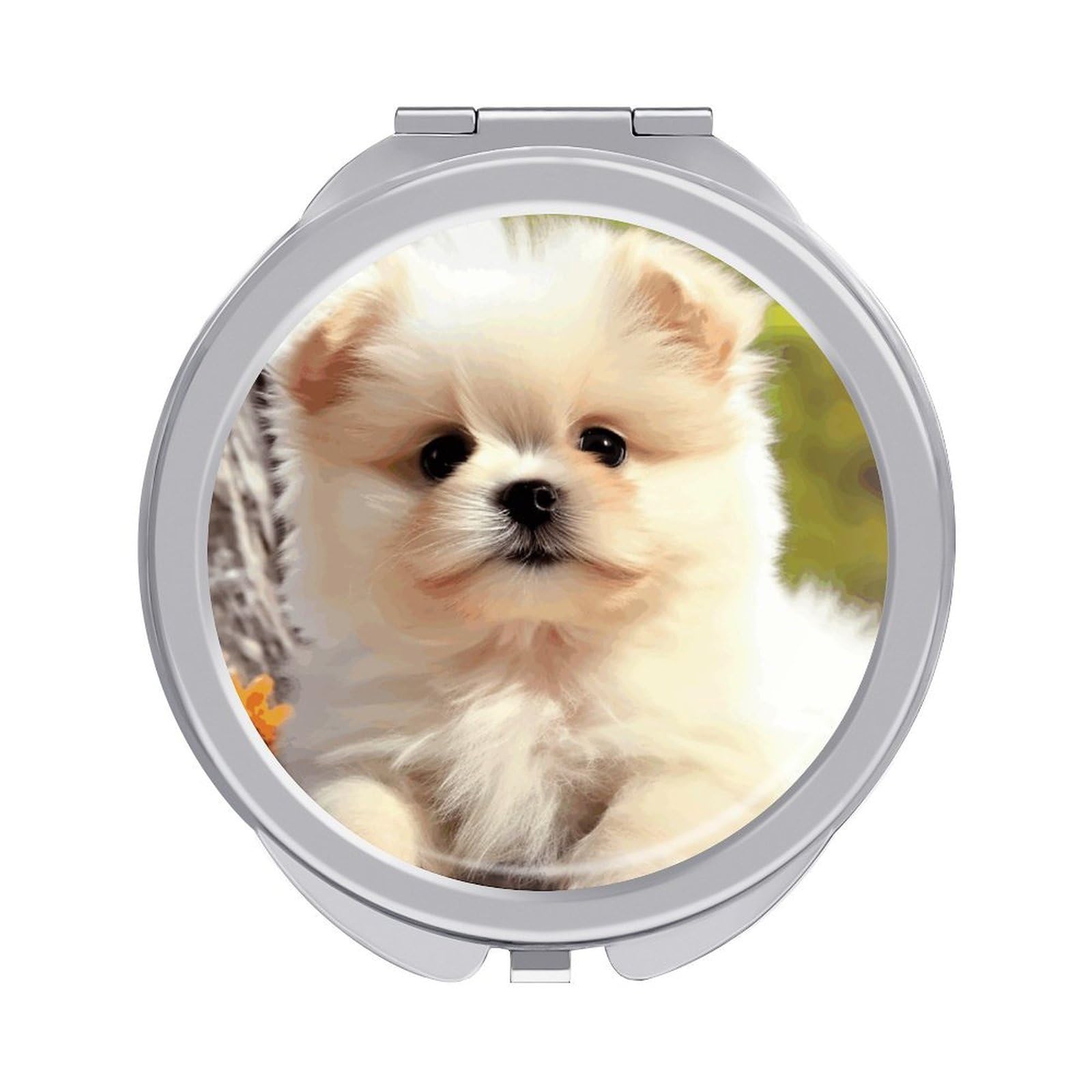 FekiLoot Cute Dog Makeup Mirror Compact Round Travel Makeup Mirror Portable Folding Handheld Pocket Mirrors for Handbag and Purses Gift Mini Mirrors