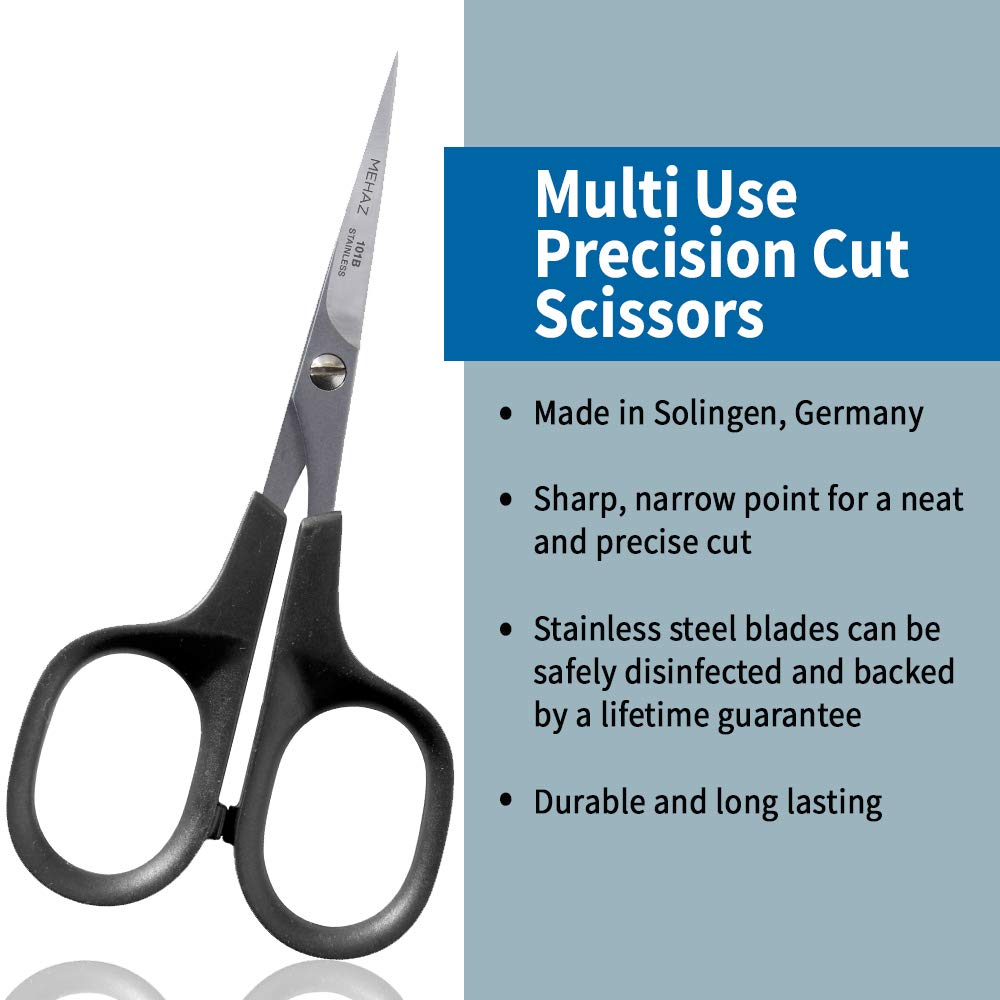 Tijeras de acero inoxidable Mehaz de corte de precisión para recortar uñas, cejas, vello facial y puntas abiertas