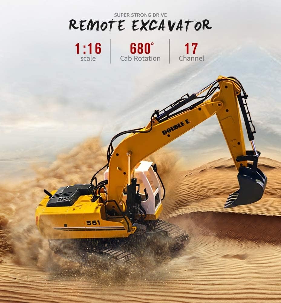 s-idee® E561-003 1/16 Rc Pelle + 3 pièces jointes 15 canaux Excavatrice 1:16 avec 2,4 GHz télécommandée avec Batterie et Chargeur