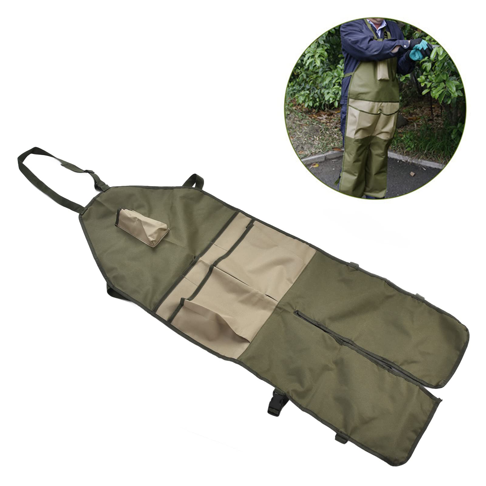 BestAlice Tablier de Jardinage, Tablier de Jardin avec Poches, Style Long, Tablier D'extérieur, Protection des Jambes, Matériau en Tissu Oxford, Boucle Réglable, Imperméable, Tablier de Leggings