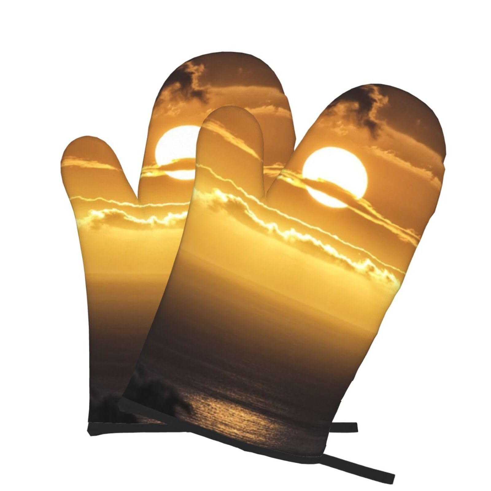 Oven Mitts Set of 2 Pcs, Sunset Hawaii Beach Prints Heat Resistant Kitchen Gloves for Cooking Baking Grilling